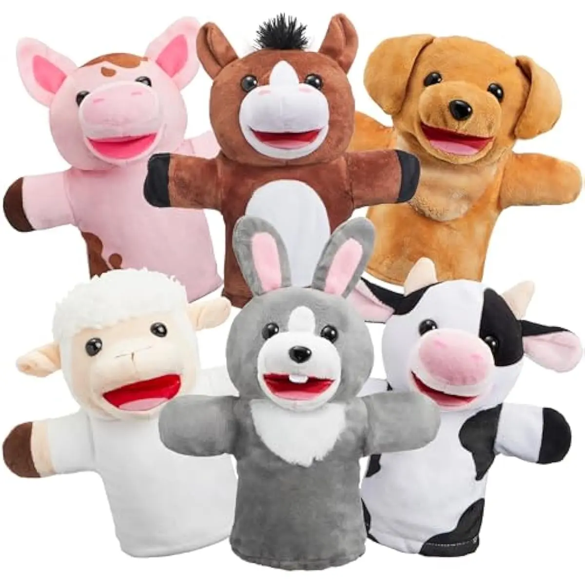 6Pcs Kids Hand Puppet Set with Working Mouth, Toddler Plush Toy Includes Pig, Sheep, Dairy Cow, Dog, Goat, and Horse for Show Theater, Birthday Gifts for Boys Girls, Gifts for Easter