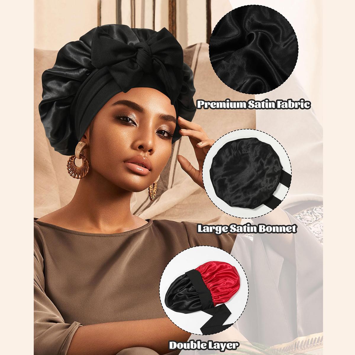 AWAYTR Reversible Satin Bonnet for Women Silk-Like Bonnets for Sleeping Hair Care Bonnet with Elastic Tie Band TikTokShopBlackFriday Double Layer Sleep Cap Hair Wrap