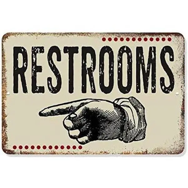 Vintage Retro Restroom Sign Light - 8x12 in Matte Finish Metal Putty Signage with Arrow Pointer, Restaurant Home Decor Wall Art Plaque, Ideal Gift