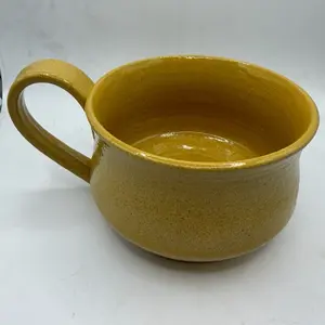 Handmade Ceramic Marigold Yellow Soup Mug 16 ounce Microwave and Dishwasher Safe.