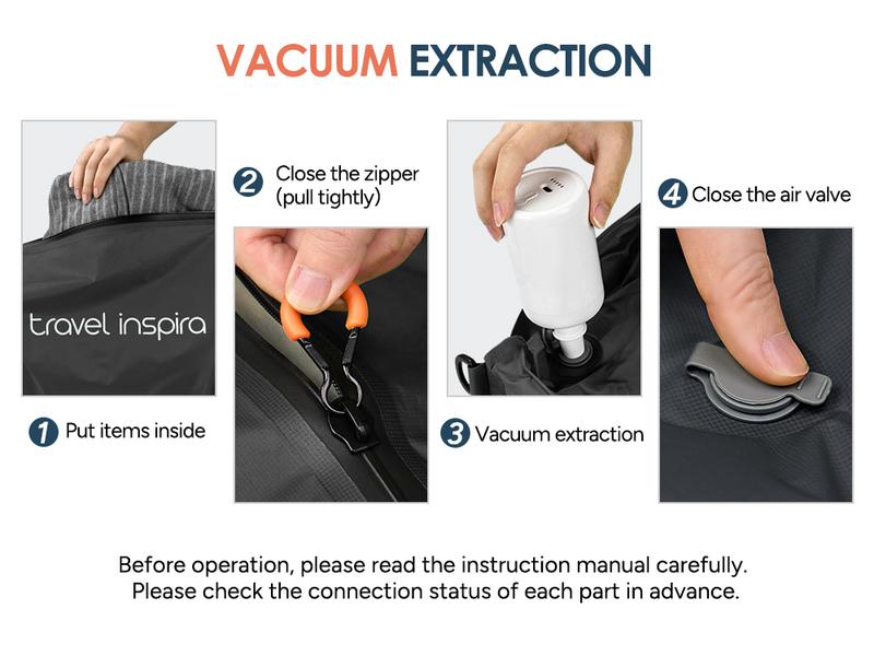 travel inspira Ultra-Durable Nylon 22L Vacuum Travel Bags with Pump,Space Saver, Organizer for Suitcases & Backpacks, Reusable, Lightweight, IP67 Airtight Zipper Seal,2-Bags Set,Storage Bag for Outdoor