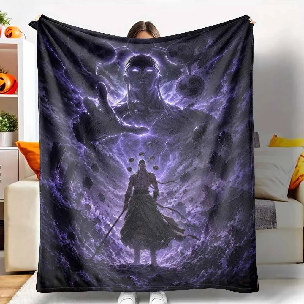 Thunder God Flannel Blanket, Purple Lightning Anime Hero Print, Flannel Fabric with Breathable Weave, Cozy Look, Fading Resistance, Soft Warm Lightweight Home & Travel Throw for Men Fans (Living Room Sofa Bedding Camping Gift)