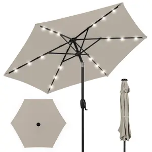 Best Choice Products 7.5ft Outdoor Solar Patio Umbrella for Deck, Pool w/ Tilt, Crank, LED Lights