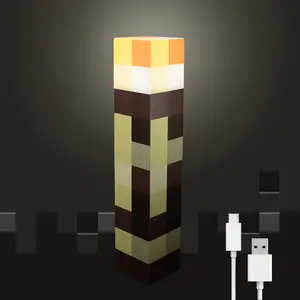 Retro Game Brownstone Torch Lamp, 7-Color Change Light-up Table Lamps, USB Rechargeable Night Light, Handheld or Wall Mount Bedside Lamp, Mobile Lights, Game Decor