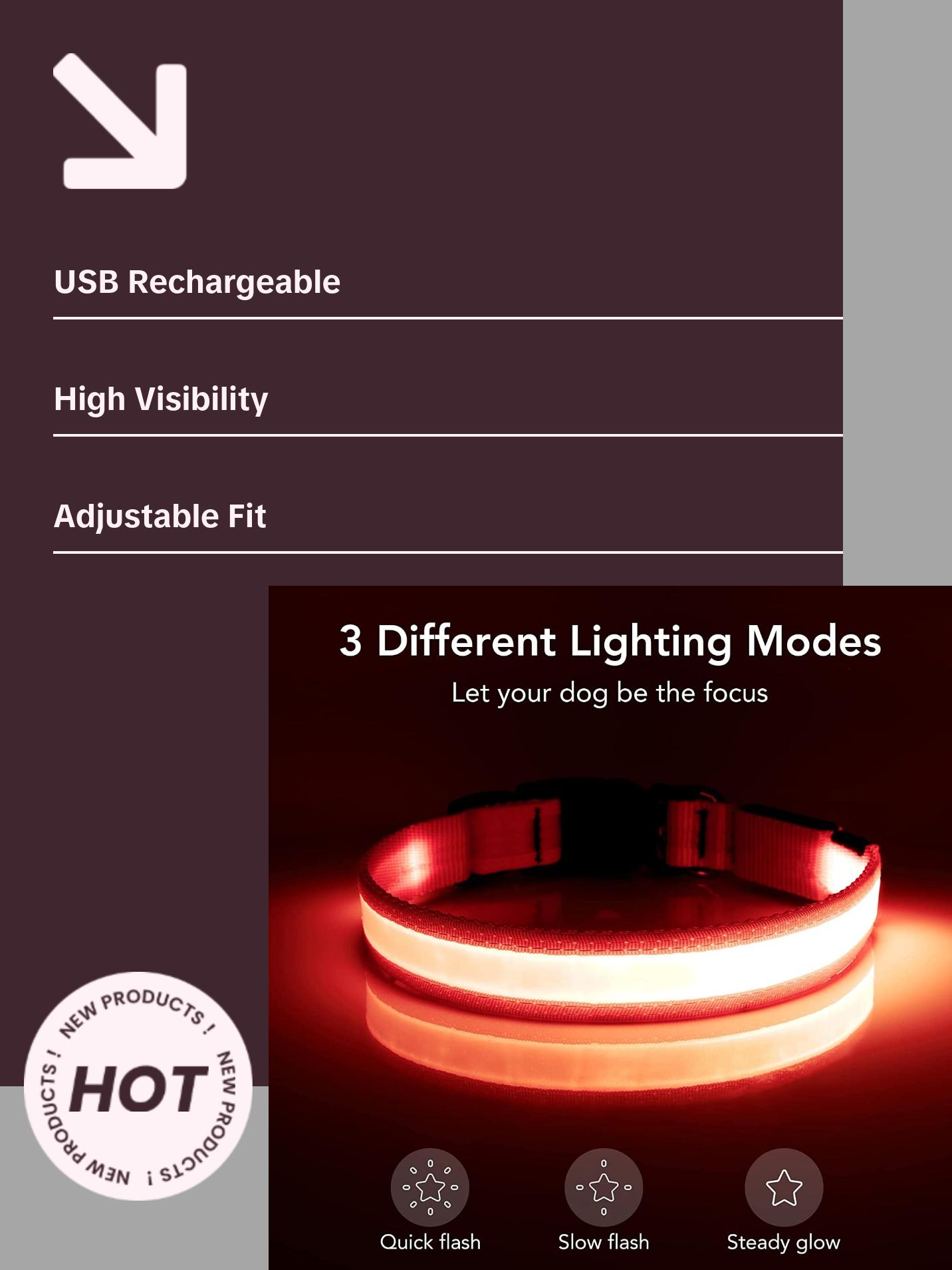 LED Dog Collar, Light up Dog Collar Adjustable USB Rechargeable Super Bright Safety Light Glowing Collars for Dogs