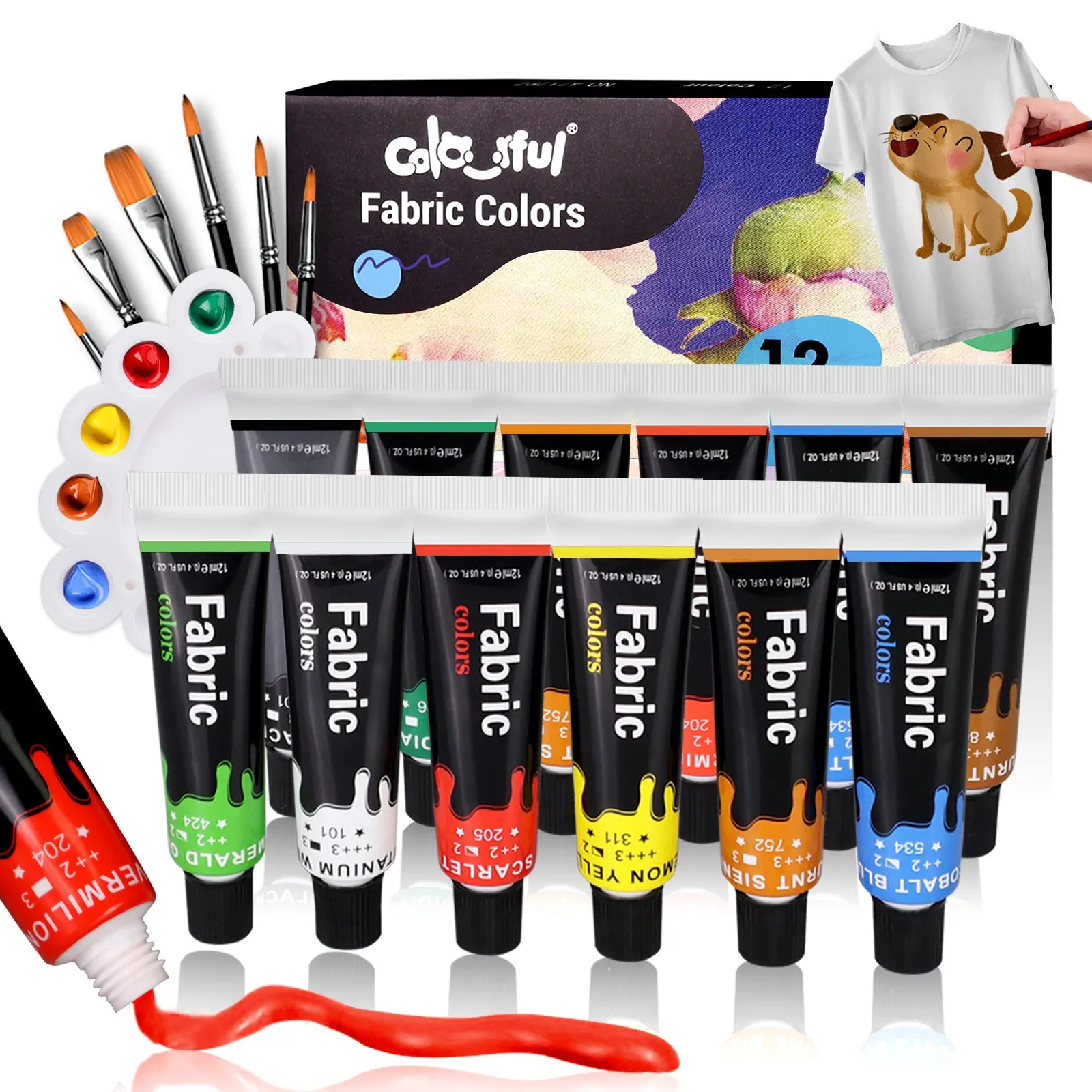 Colorful Fabric Paint Set, 12/24 Colors Fabric Paint with Brushes, Non-toxic Slick Painting Set for Adults, Beginner & Artists, Creative Craft Kit, Art Crafting Kit, Diy Painting Supplies, Painting Kits