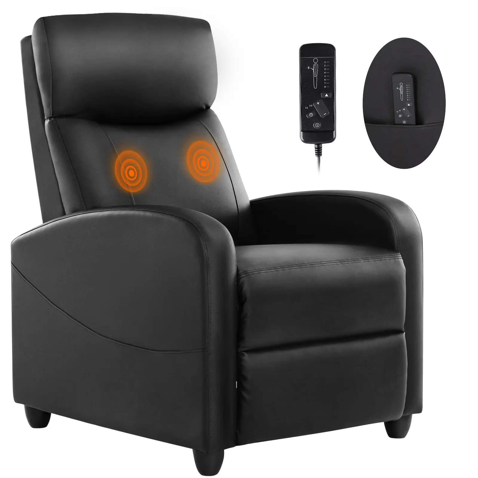 Recliner Chair PU Leather Recliner Sofa Home Theater Seating with Lumbar Support Overstuffed High-Density Sponge Push Back Recliners Armchair for Living Room