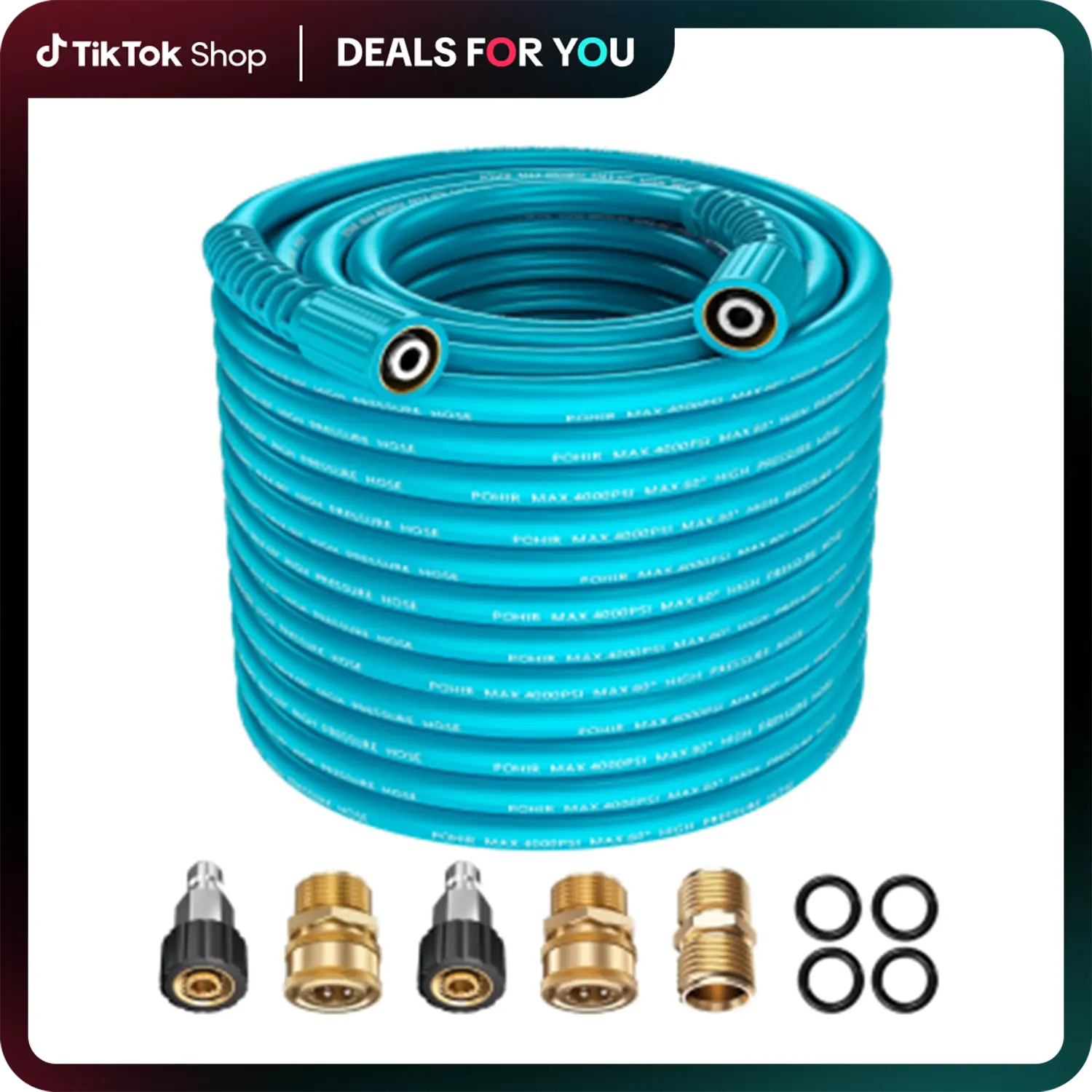 POHIR Heavy Duty Car Wash Pressure Washer Hose, 50FT x 1/4In Kink-Resistant Flexible Hose, 4000 PSI Rating with Quick Connect Fittings, Car Wash Hose