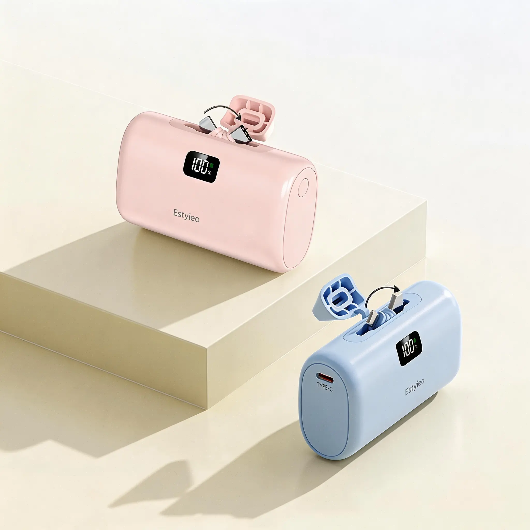 【SummerWins】10000mAh PowerBank, 22.5W Fast Charging Power Bank with Rotating Connector & LED Display, Pocket Size Battery Pack for Phone,back to school Chargeable Earbuds
