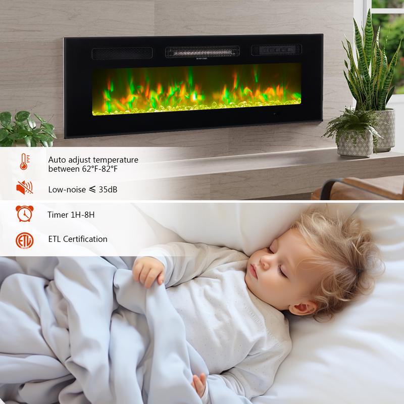 oneinmil DIY Electric Fireplace Insert，1500W Wall Mounted & Recessed Fireplace, Freestanding Fireplace Heater with Remote & Touch Panel Control,Adjustable Flame Effect, 8H Timer for Indoor use （TV STAND NOT INCLUDED）