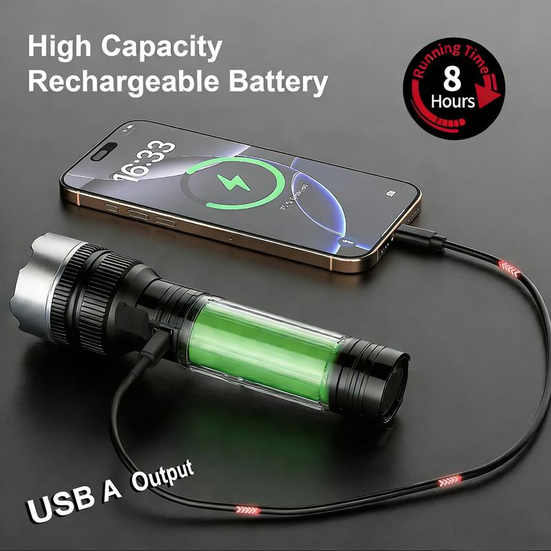 2-in-1 Strong Flashlight (Power Bank)，Digital display of power, Rechargeable，Zoomable, , X4Waterproof, Adjustable Brightness Flash Light for Outdoor, Emergency, Camping Accessories，Black  TikTokShopJumpstartSale
