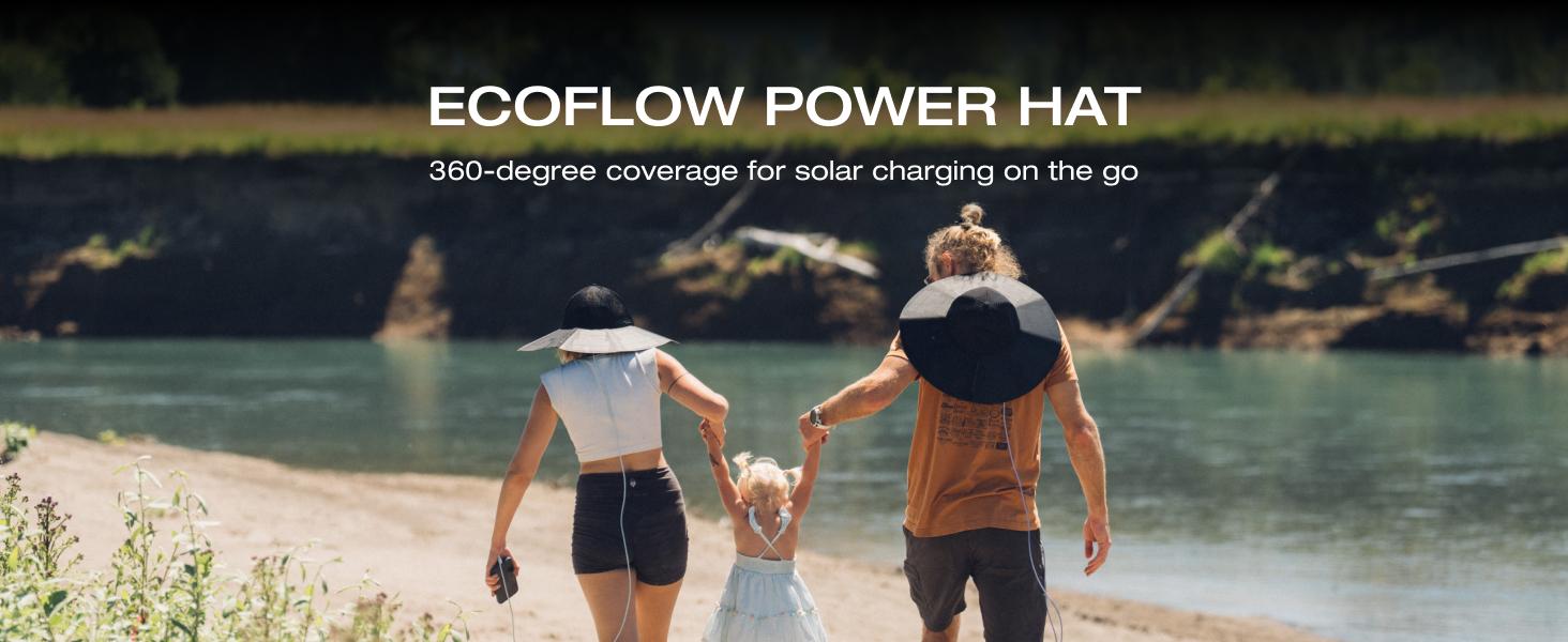 EcoFlow Power Hat, Solar Charging Bucket Fishing Hat, Dual USB-A/USB-C Ports, SPF 50+ Wide Brim