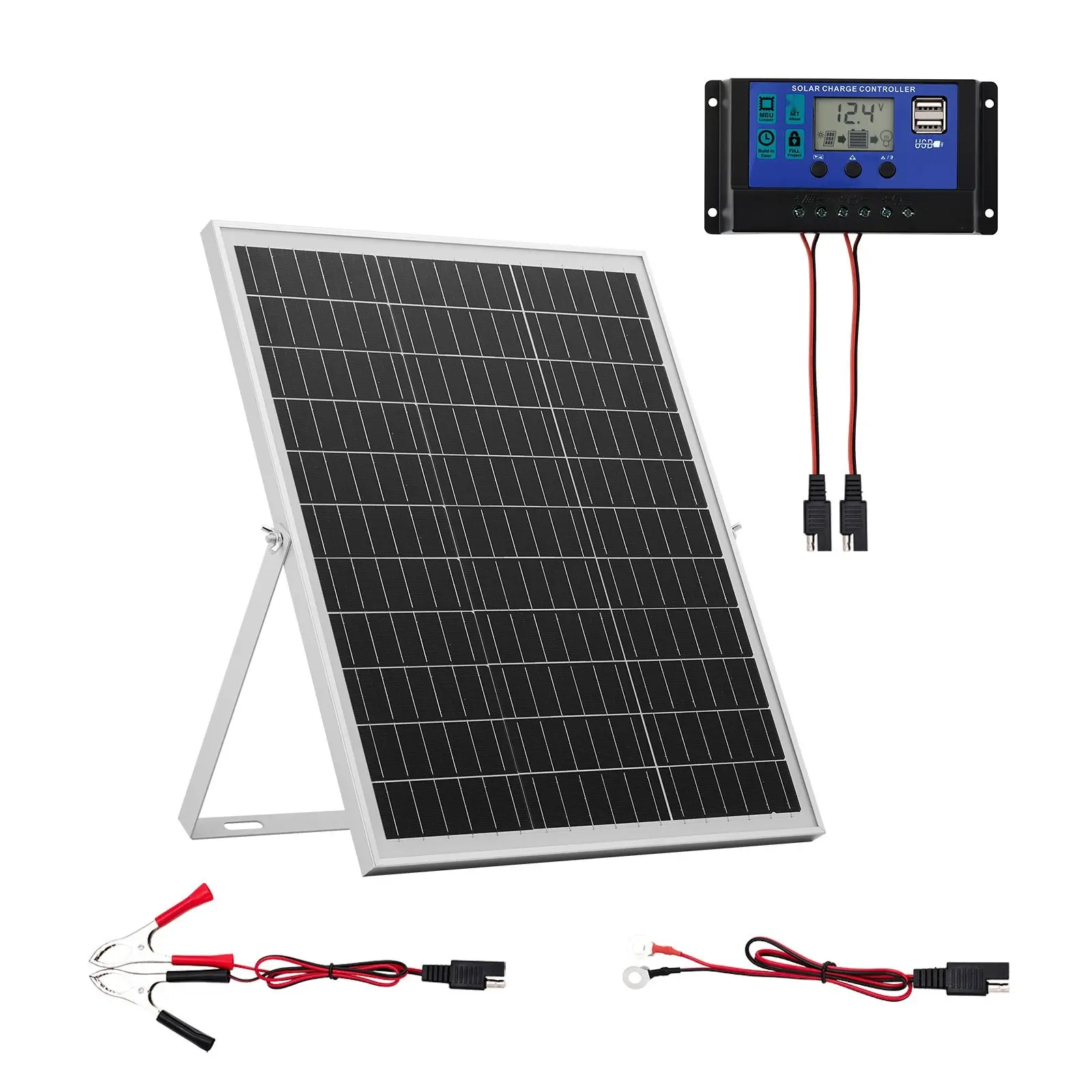 25W 12V Solar Panel Battery Charger, Solar Battery Trickle Charger Maintainer With Intelligent MPPT Controller & Adjustable Mount Bracket, IP67 Waterproof For Car, Boat, RV, Motorcycle, Trailer