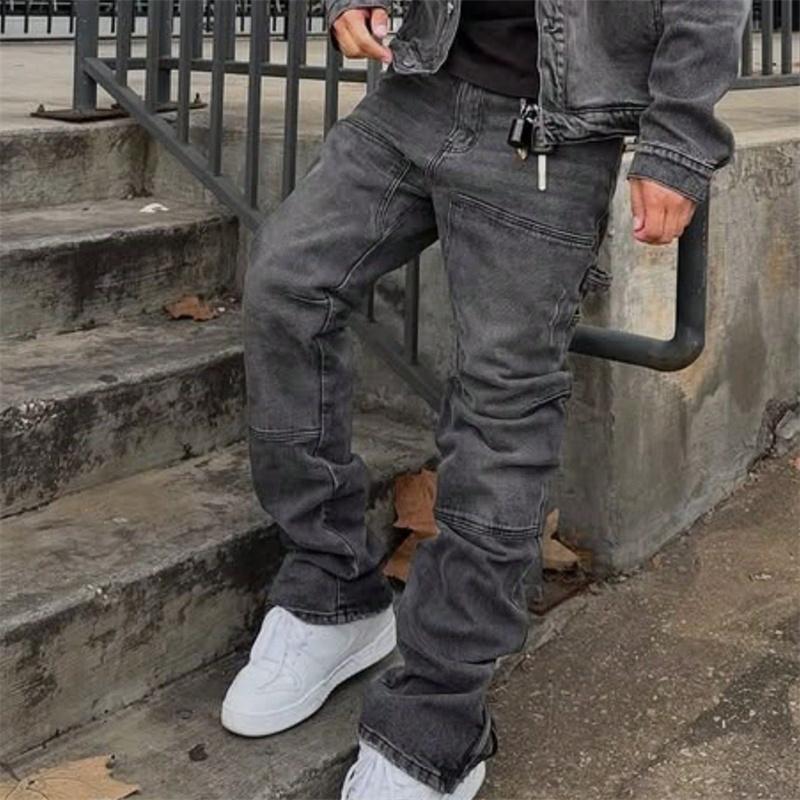 New Men Stylish Baggy Regular Fit Jeans Trousers Streetwear Men's Solid color Splice Loose Straight Casual Denim Pants SpringStatements