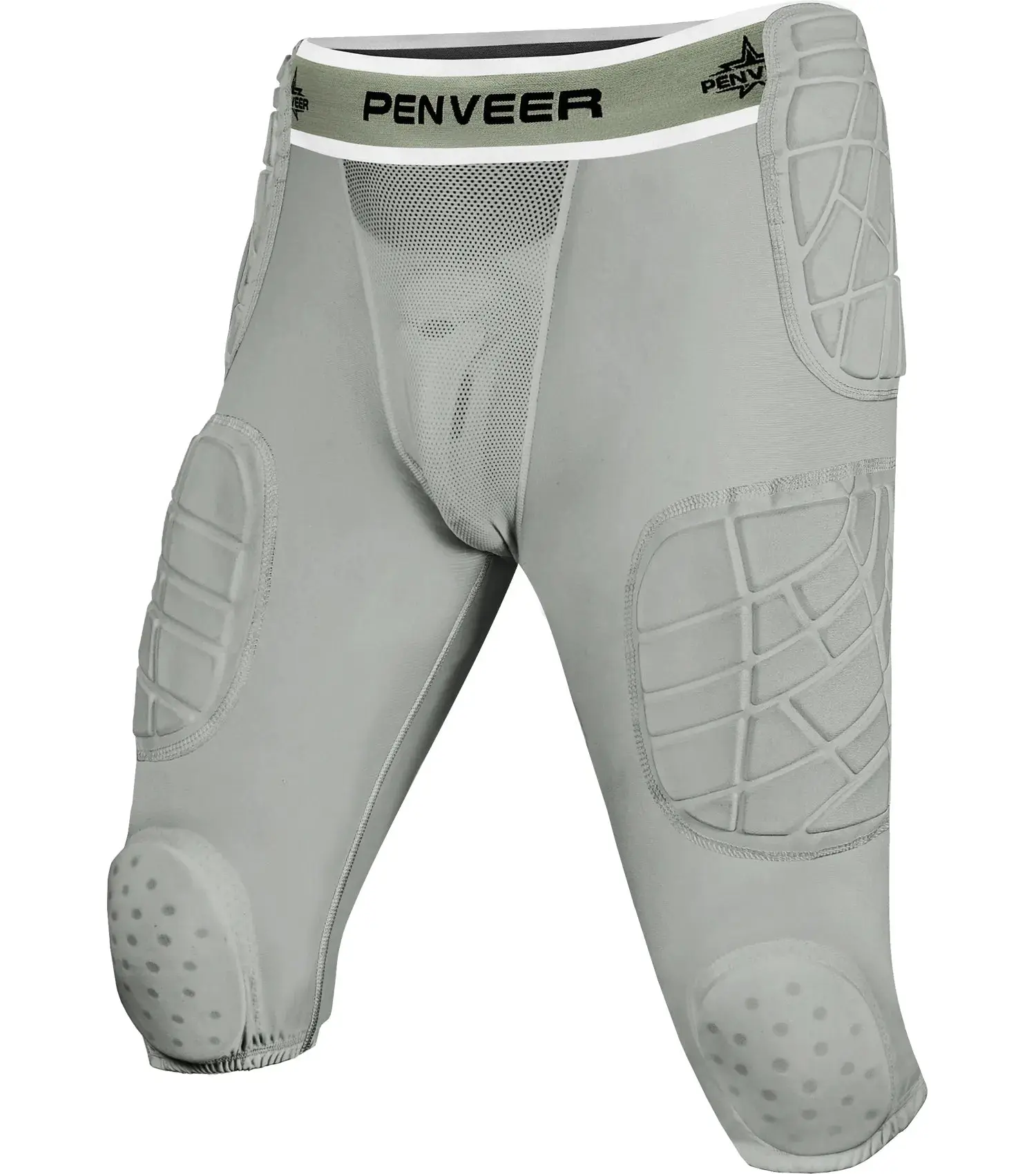 Penveer Men's Adult Football Girdle, 7-Pad Integrated Compression Shorts with Hip, Thigh, Knee Pads, Breathable Mesh & Cup Pocket, Knees