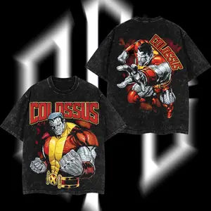Superstyle The Colossus of Steel (Piotr “Peter” Nikolaievitch Rasputin) Xmen Superhero MCU Comics Edition Double Printed Oversize Lightweight Acid Washed Tee Hoodie Sweater TV Series Graphic Design Top Cotton Streetwear Comic Superheroes T-Shirt Menswear