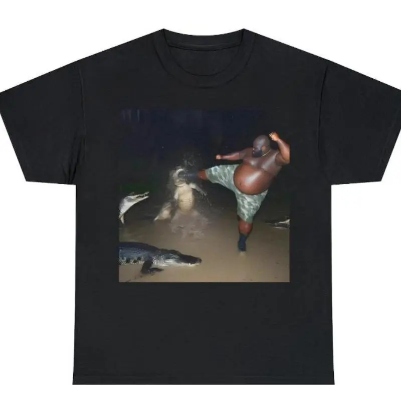Man Kick Alligator In Swamp TShirt, funny Tshirt, Meme Shirt, Unisex Tshirt all size S to 5XL Menswear Top