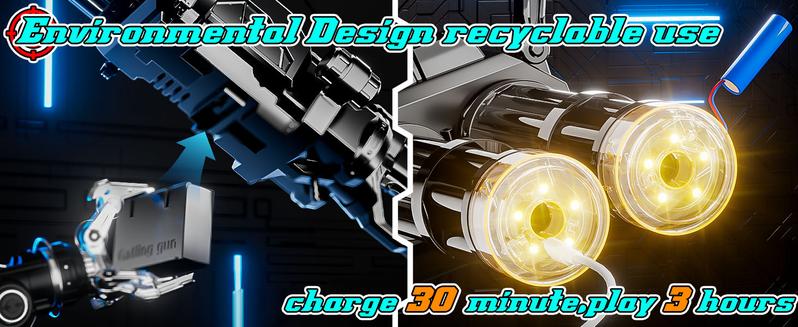 Gatling Electric Water Machine, Dual-Barrel, 49FT High-Pressure Automatic Squirt Machine with LED Water-Sensor, Large Water Tank&Rechargeable Battery