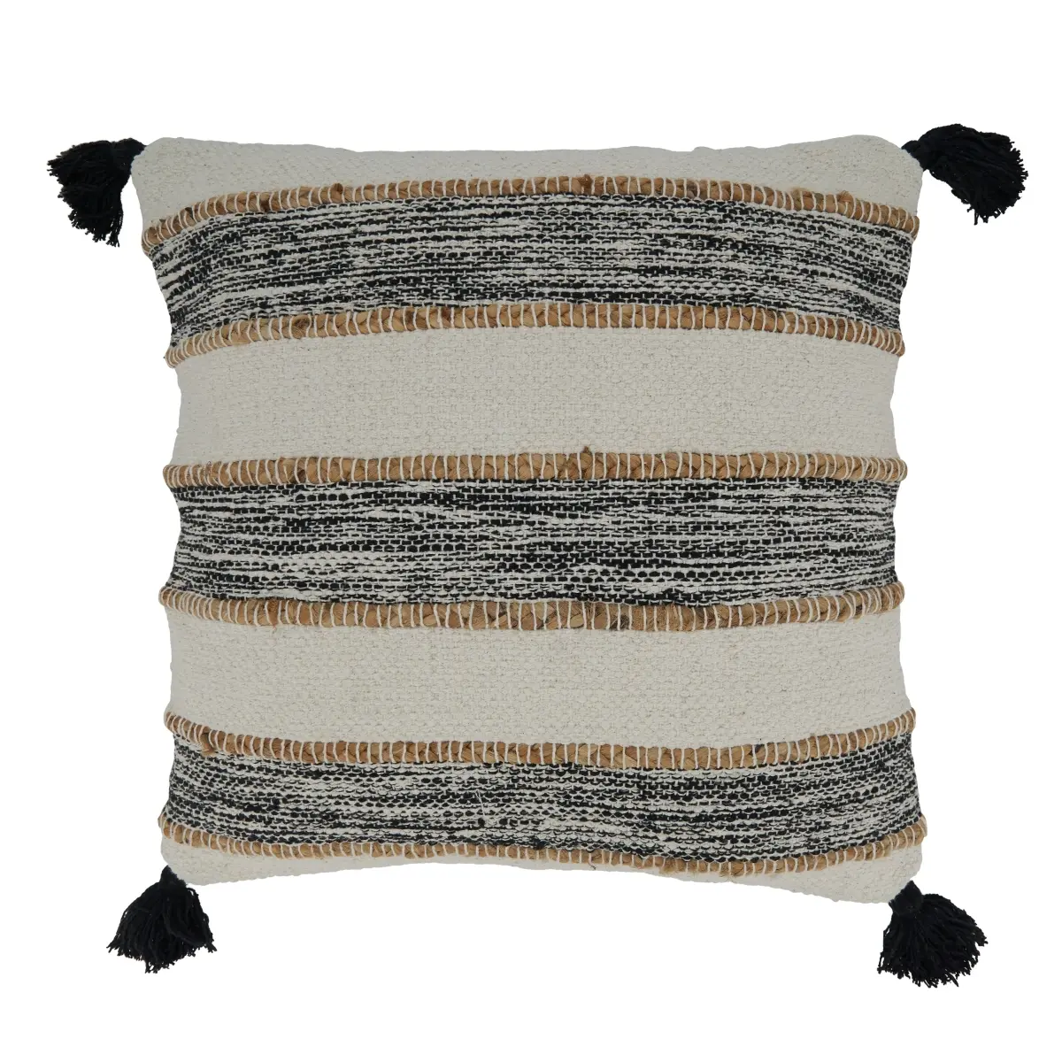 Saro Lifestyle 5285.BW20SP 20 in. Striped Tassel Square Poly-Filled Pillow, Black & White