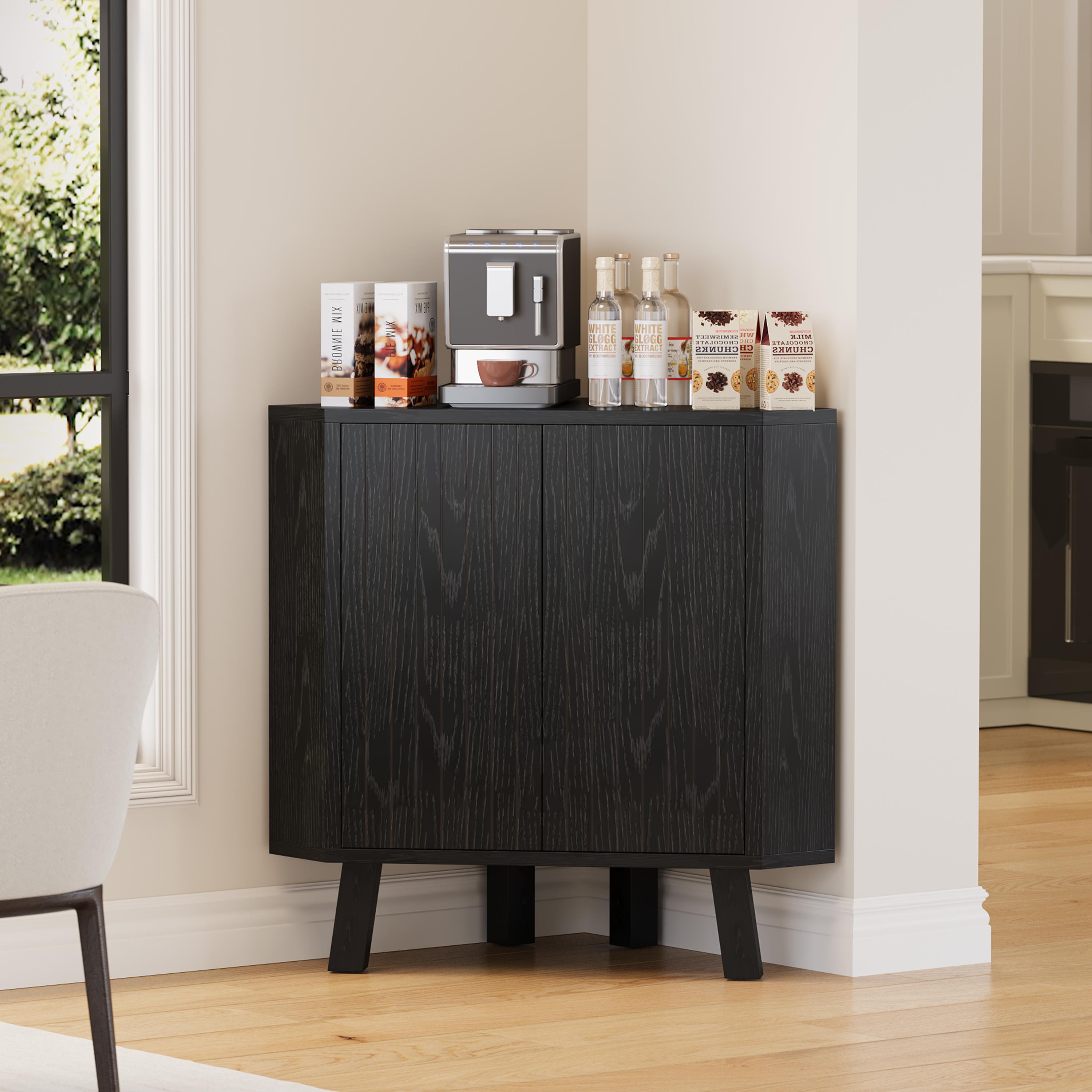 31.5'' Corner Cabinet with Doors, 3-Tier Industrial Fluted Corner Shelf with Adjustable Shelf, Freestanding Triangle End Table for Living Room, Bedroom, Kitchen, Bathroom