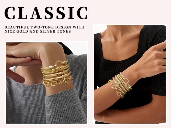 Free Gift Box Included | Aprilery Thick Adjustable Cable Wire Bracelet Set 5PCS – Nickel-Free, Lead-Free, Anti-Tarnish, Elegant Statement Jewelry for Sensitive Skin