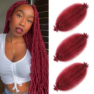 3PCS Afro Twist Hair springy African twisted hair Crochet hook braid Synthetic pre-split braid Pre-Separated Kinky Marley Twist Braiding Hair for women black soft braid African twisted hair