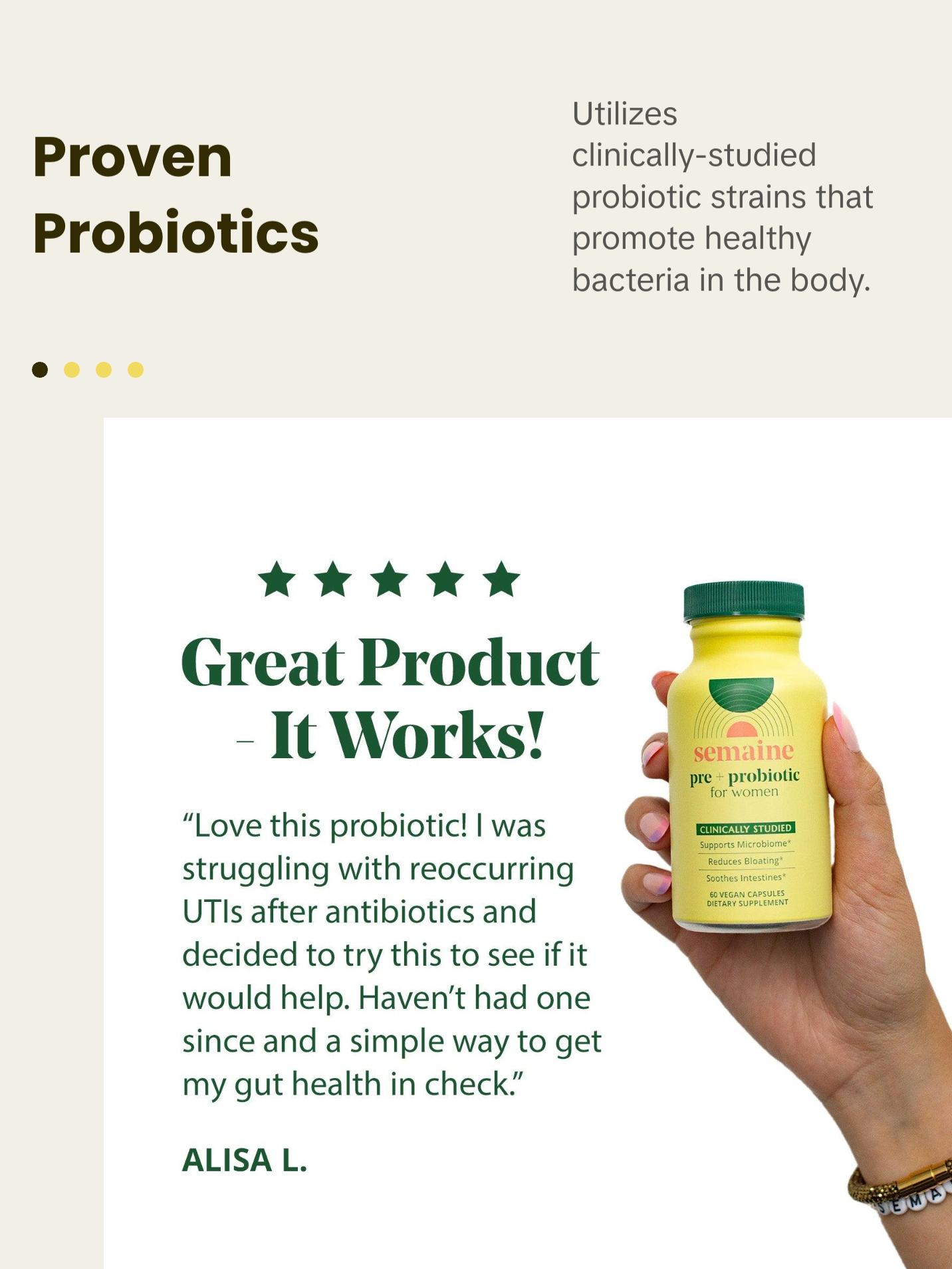 Semaine Super Powered Prebiotic + Probiotic for Women, Effective 3-in-1 Multi-Action Formula to Nourish Gut Health, Soothe IBS, Support Bloat Relief & Immunity Boost, Clinically-Studied (60 ct)