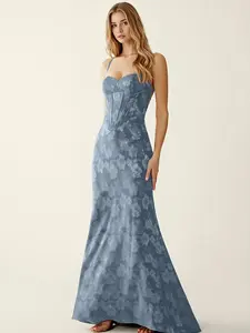 Azazie Serapheagn Mermaid Corset Lace-Up Crisscross Strap Back Jacquard Prom Dress