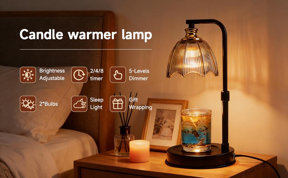 Candle Warmer Lamp with Timer & Adjustable Height - Electric Wax Melt Warmer for Scented Jar Candles - Dimmable Aesthetic Room Decor - House Warming Gifts New Home, Birthday Gifts for Women Mom
