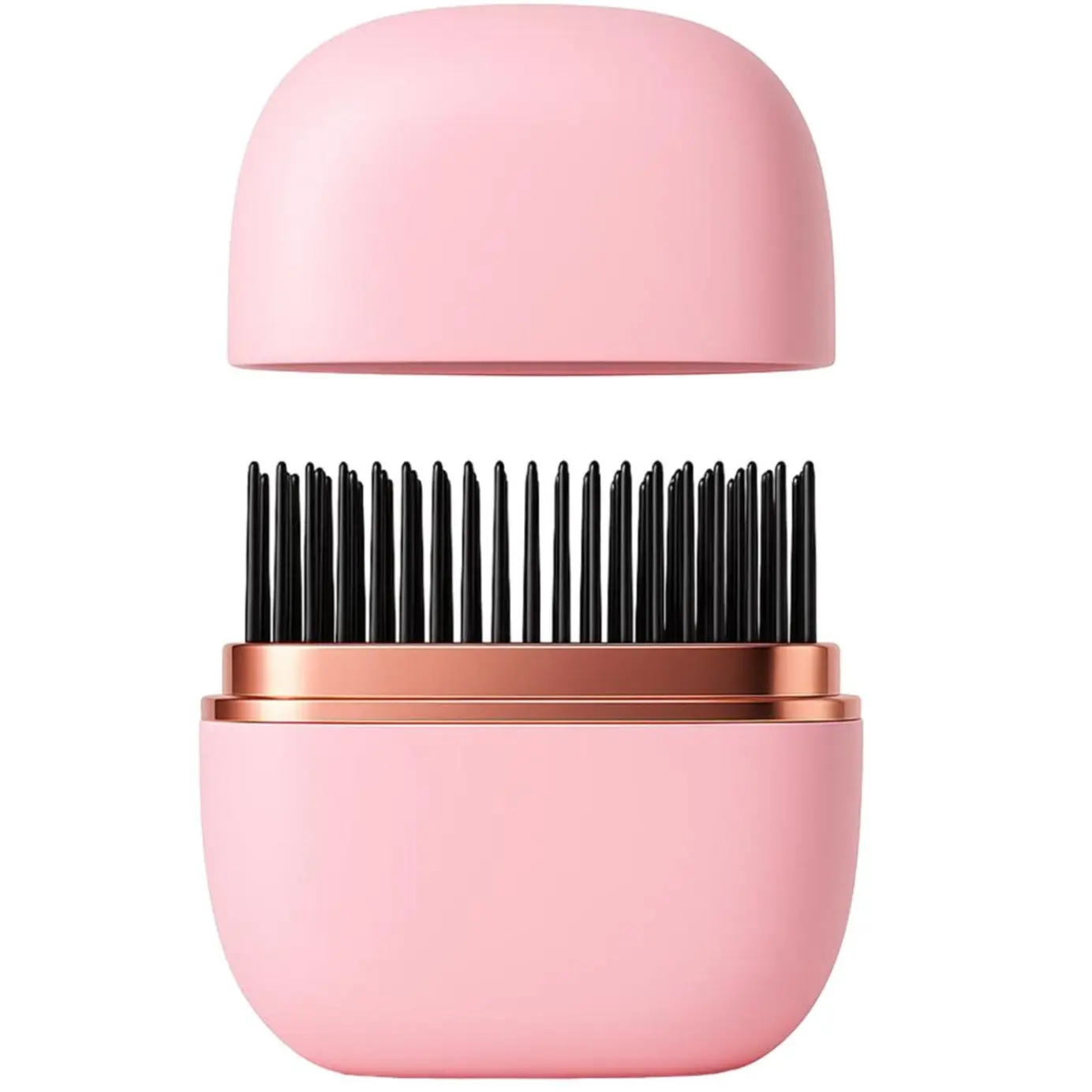 Mini Cordless Hair Straightener - 2-in-1 Heated Comb & Iron Hair Tools, 8.3x3.5cm USB-C Charge Rechargeable, Portable Anti-Frizz Curling Styling Tool, Home/Travel Friendly Pink Brush