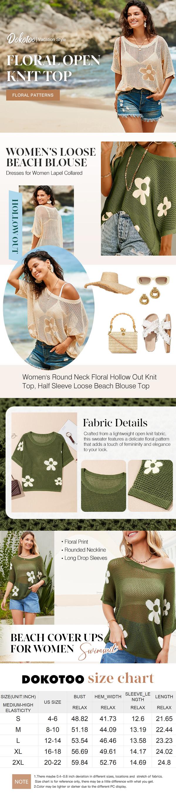 Dokotoo Womens Floral Fashion Summer Tops 2026 Short Sleeve Crochet Sweaters Swimsuit Cover Ups Lightweight Knit Pullover