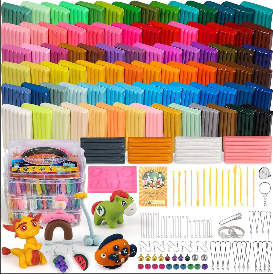 46/62/88/100 Pcs Polymer Clay Kit Creative Moldable Clay for Kids DIY Starter Kits Oven Baked Model Clay Non-Sticky with Sculpting Tools Craft Supplies Unique Gift for Children & Artists - Colorful Marker Set