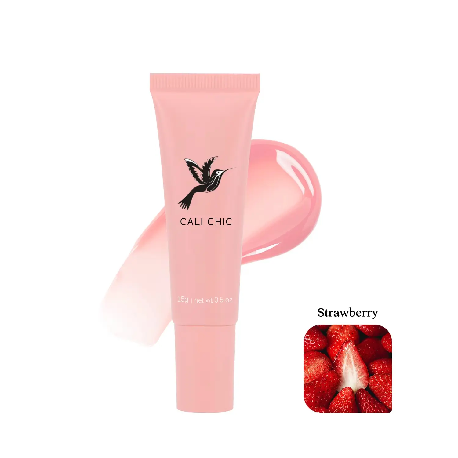 CALI CHIC Strawberry Lip Butter Balm Organic Vegan Moisturizing Shea Glossy Lip Shine Hydration Soothing Waterproof Smooth Finish Nourishing Hydrating with Jojoba Oil & Vitamin C - Lip gloss, Lipstick