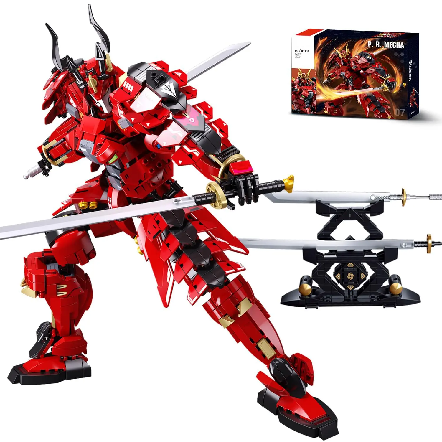 Mech Building Sets Collection - Black & Green Robot Mecha Bricks & Parts, 2-in-1 Samurai & Dragon Warriors Transforming Kits with Powerful Sword, Fully Articulated Joints Action Figures, High-Grade Collectible Toys for Teens & Mecha Fans (Birthday Gifts)