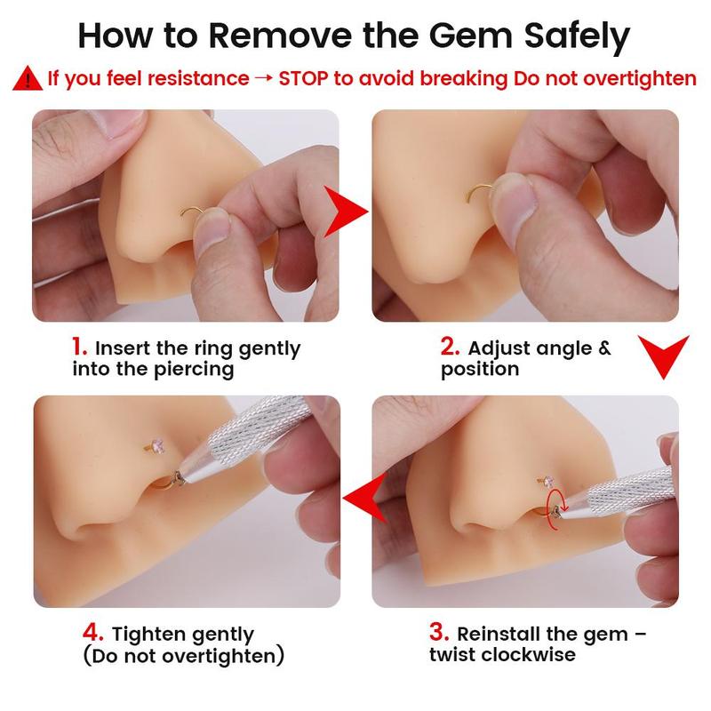 Titanium 20G/18G 7mm Horseshoe Nose Ring More Size (Free Gem Picker Tool) Internally Threaded Gems Lightweight