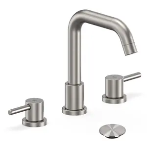 Garvee Two Handles Widespread 8 inch Bathroom Faucet,Split Lavatory Sink Faucet,Pop Up Drain,cUPC Supply Line,360°Swivel Spout,7-Shape Tube Brushed