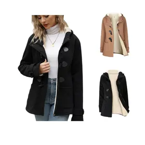 Jackets for Women Sherpa Lined Jacket Women Duffle Toggle Coat Hooded Fleece Jacket