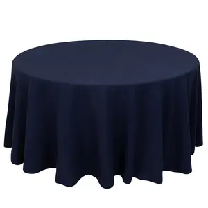 Cotton Blend 120" Round Tablecloth Navy Blue - Seamless Wrinkle-Resistant Table Cover
