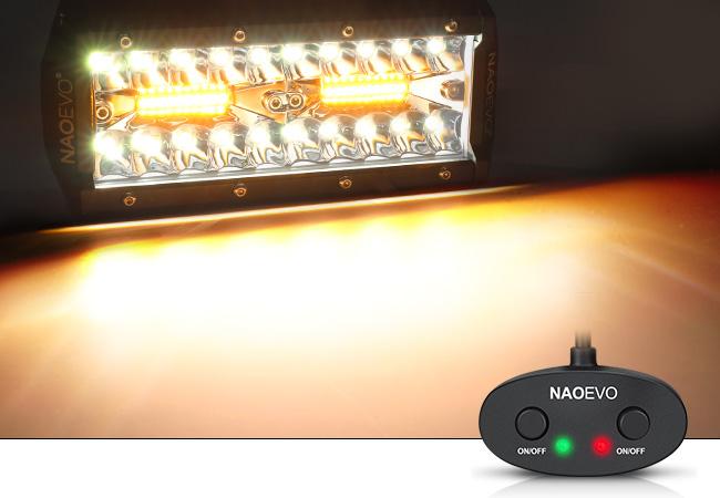 NAOEVO 7 Inch LED Light Bar Kit with Rocker Switch,2PCS 24000LM White LED Pod Lights, IP68 Waterproof Off Road for Truck, ATV, SUV, UTV, Boat, Jeep（White/Amber/White&Amber）