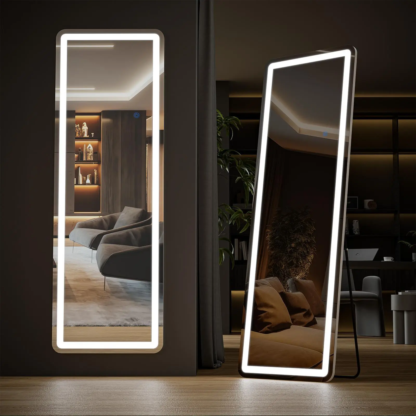 Sweetcrispy Floor Mirror Stand Mirror Full Length with LED Lights, Floor Mirror Dimming & 3 Color Lighting