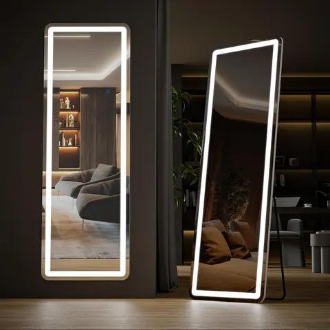 Sweetcrispy Floor Mirror Stand Mirror Full Length with LED Lights, Floor Mirror Dimming & 3 Color Lighting