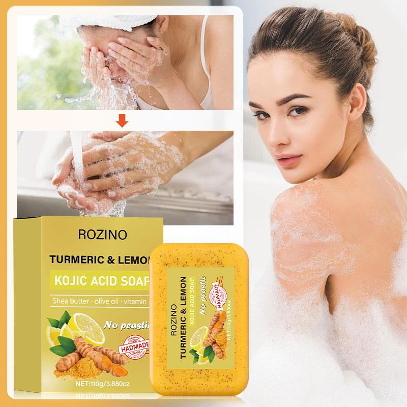 ROZINO Turmeric & Lemon Soap Bars - Natural KOJIC Acid Soap for Daily Grooming - 15 Bars in Convenient Pack