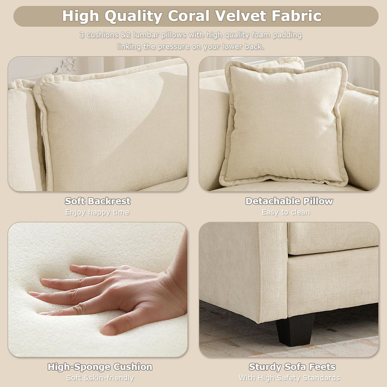 149.6” Modular Sectional Sofa Couch Oversized Convertible Couches 4 Seater Chenille Deep Seat Cloud Couch with Pillows for Living Room, Apartment, Office, Beige