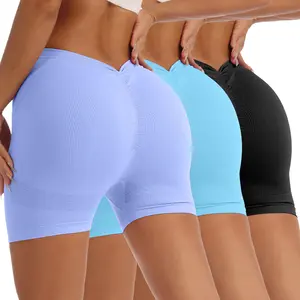3 Piece Women's V Cross Back Workout Shorts Scrunch Butt Lifting Booty Compression Biker Running Yoga Athletic Gym Sports Shorts