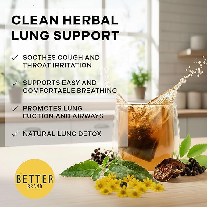 Betterbrand Herbal Lung Detox Tea Bags - Mullein Leaf, Ginseng, Elderberry, Ginger & Thyme for Lung Cleanse & Mucus Detox - 15 Tea Bags for Healthy Natural Respiratory Relief