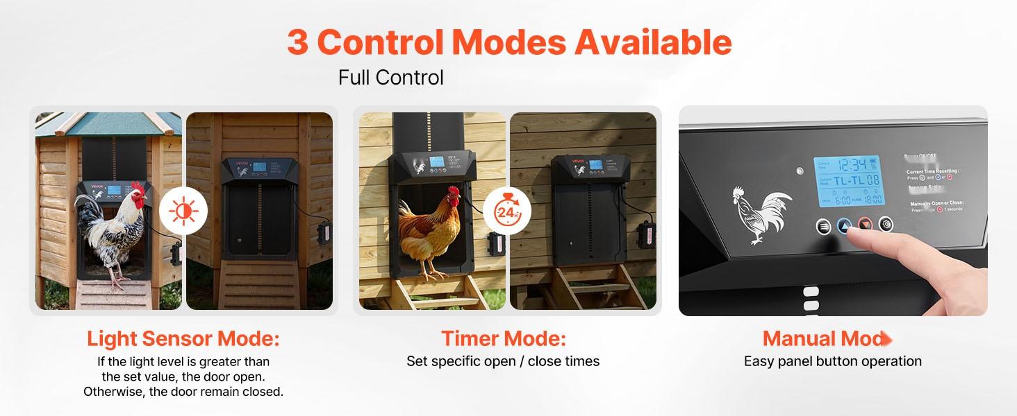 Automatic Chicken Coop Door System With DC And Battery Power, LCD Display, Light Sensor, Timer And Manual Setting, Anti-Pinch Safety, Durable Aluminum Alloy Construction, Chick Run Gate Opener For Farm Use