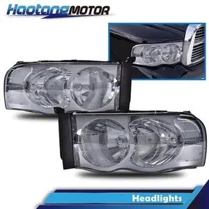 CROSSDESIGN 2PCS Smoke/Chrome Headlights Left & Right Fit For 02-05 Dodge Ram 1500 2500 3500