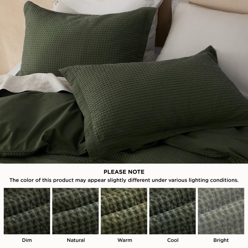 Bedsure Waffle Duvet Cover - Cotton Blend Rayon Derived from Bamboo Duvet Cover Set, Breathable Bedding Set With a Vintage Charm, Neutral