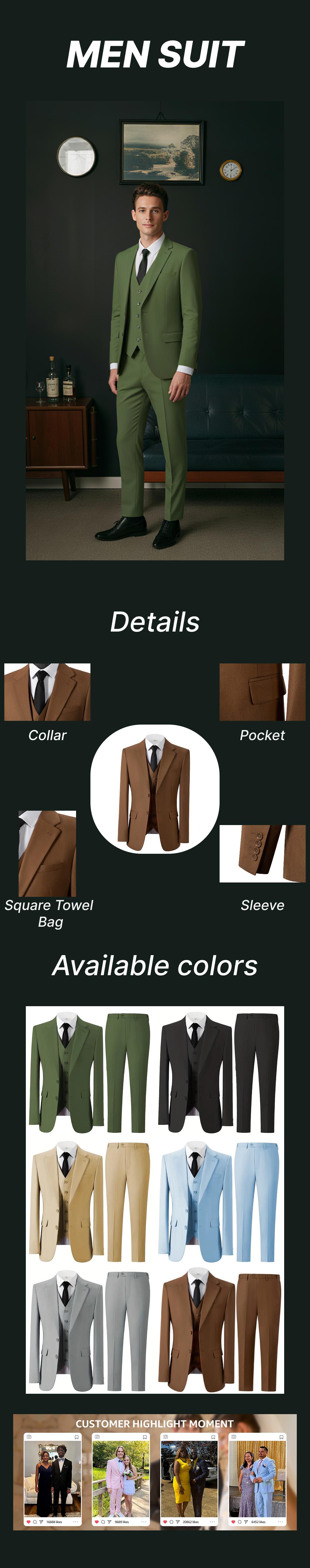 Men's 3-Piece Wedding Suit Set One-Button Notch Lapel Blazer, Vest & Trousers | Formal Business Groom Attire & Casual Party Tuxedos Beige Long Sleeve Menswear Matching SpringStatements Plain
