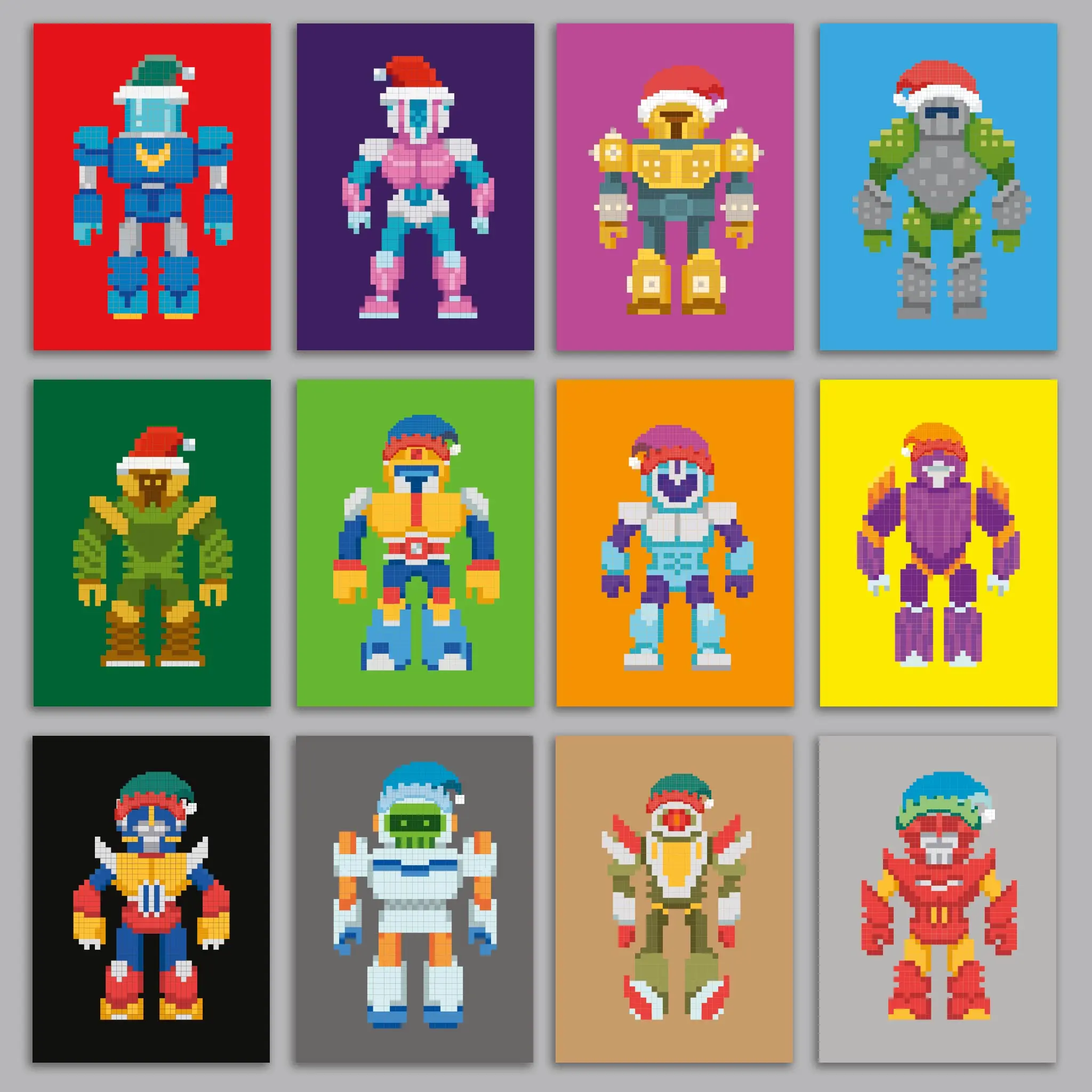 Pixelated Robot Christmas Cards, Set of 24